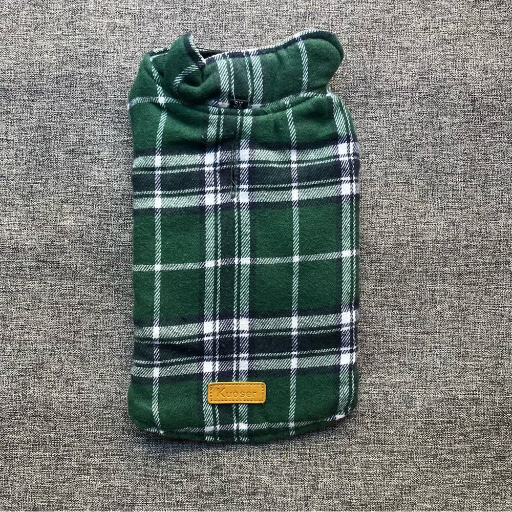 NWOT Kuoser Waterproof Reversible Dog Coat Winter Jacket Green Plaid Black XS